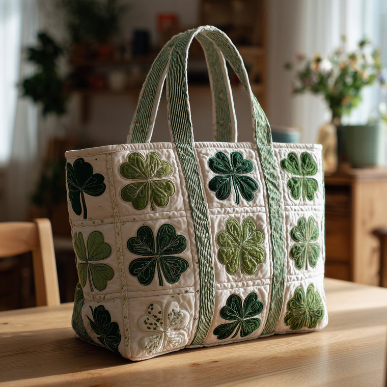 Green Clover Leaves Quilted Tote