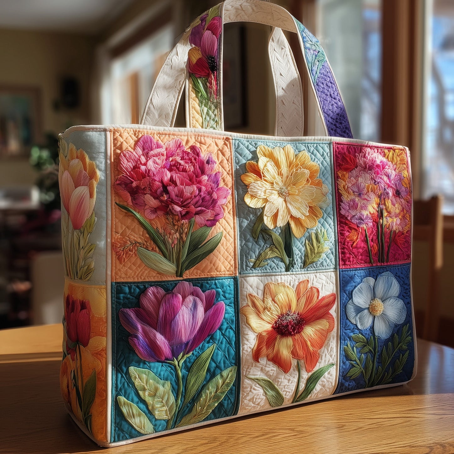 Colorful Floral Patchwork Tote Bag
