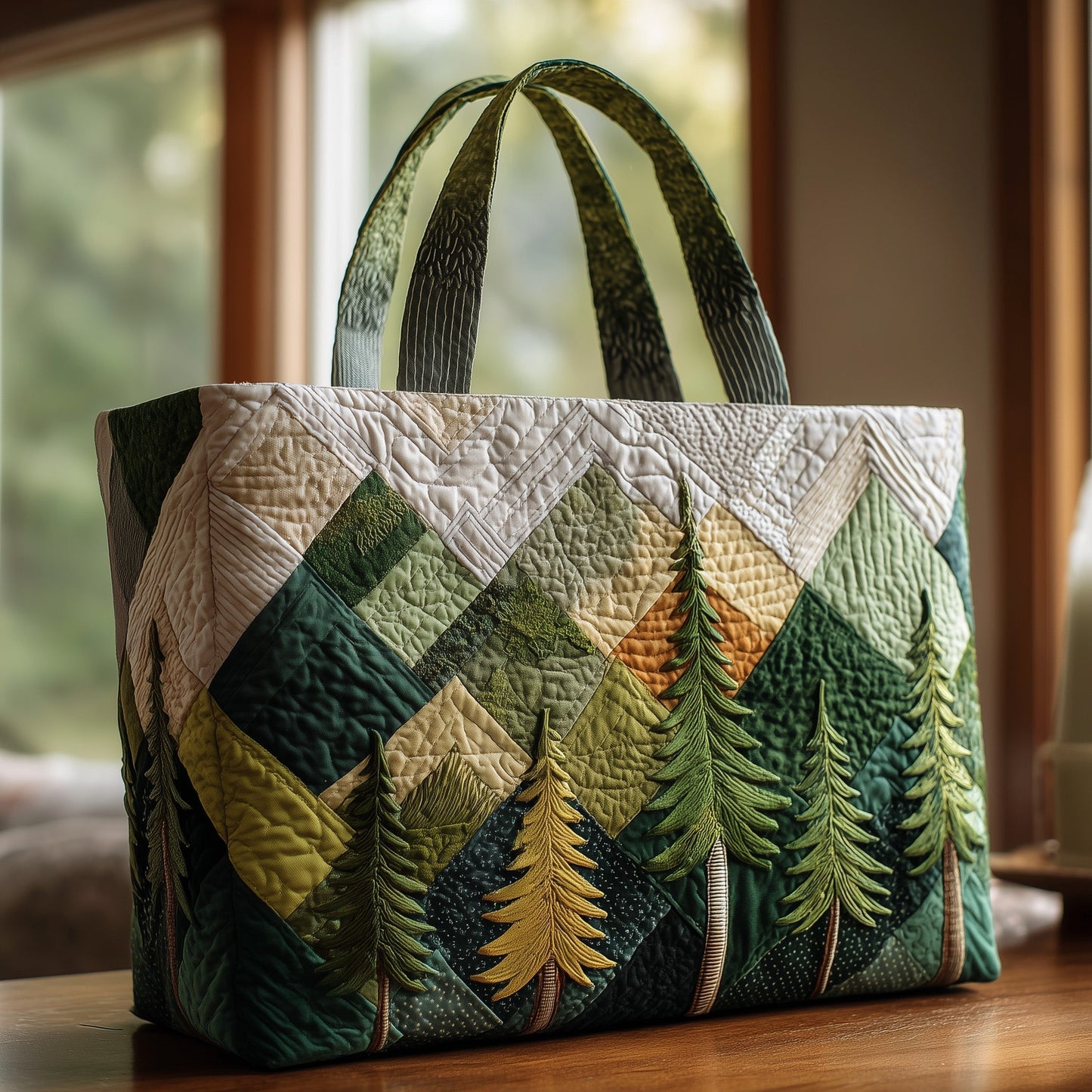 Forest Pine Trees Quilted Tote