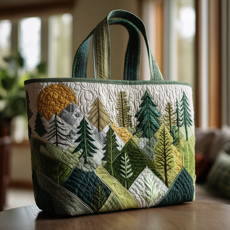 Forest Landscape Trees Quilted Tote