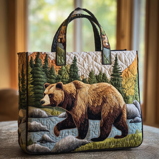 Bear Forest Scene Quilted Tote