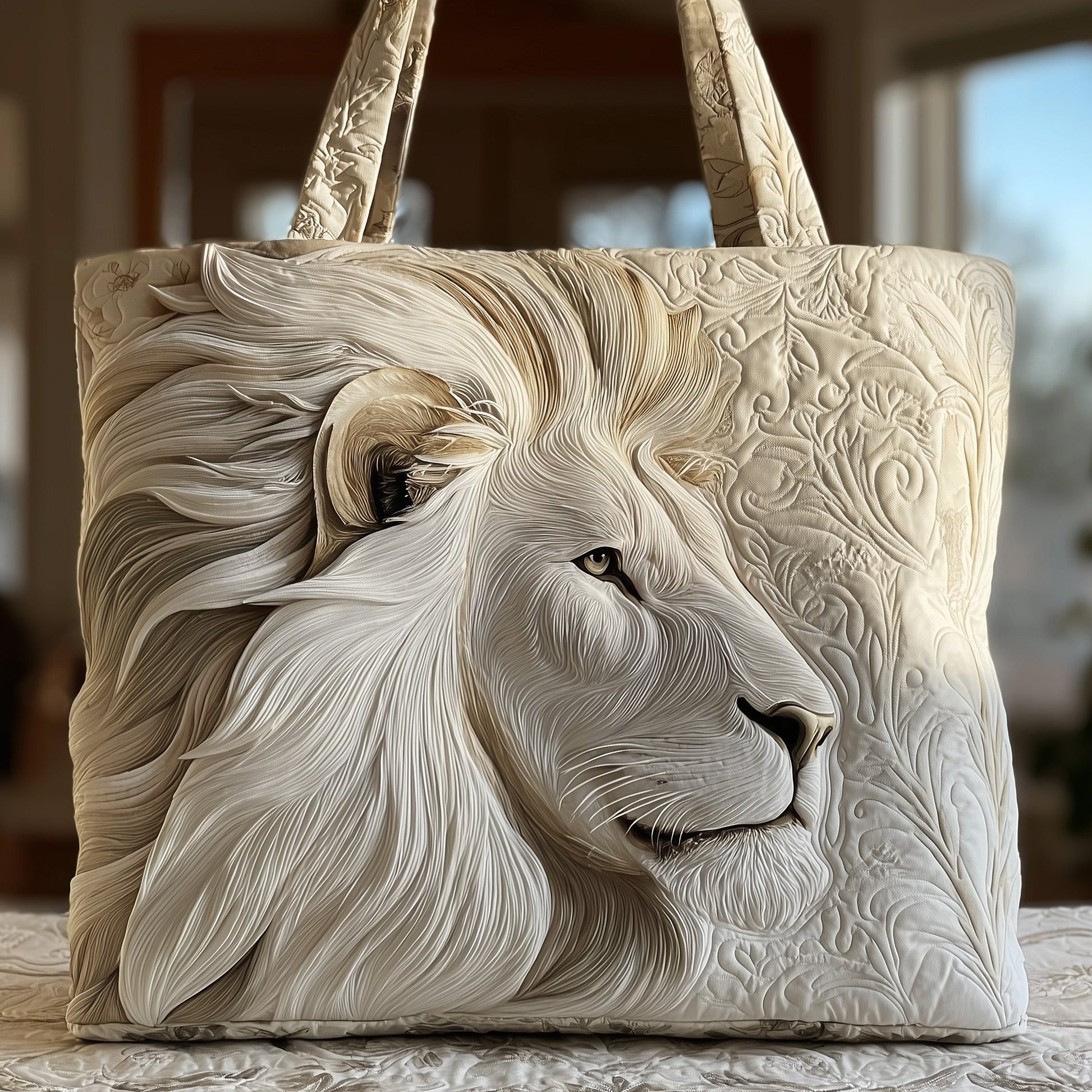 Majestic Lion Portrait Quilted Tote