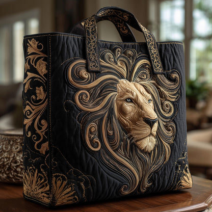 Majestic Lion Embroidery Quilted Tote