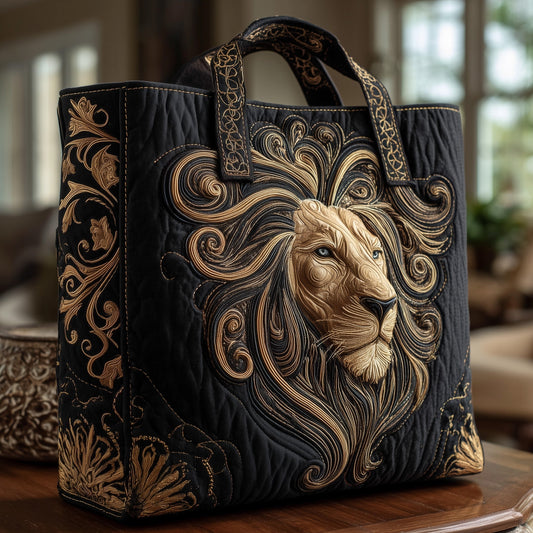 Majestic Lion Embroidery Quilted Tote