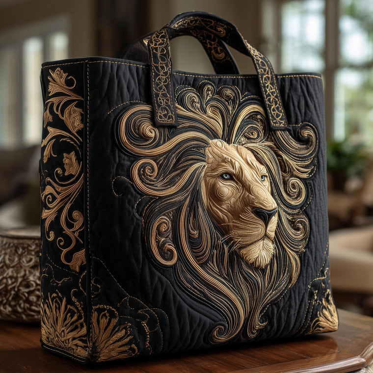 Majestic Lion Embroidery Quilted Tote