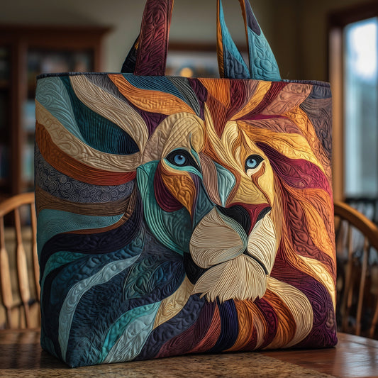 Colorful Lion Face Quilted Tote