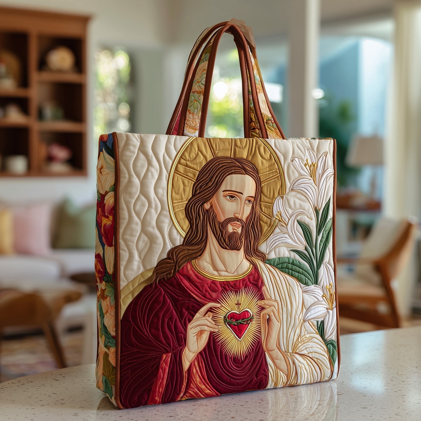 Jesus Sacred Heart Quilted Tote