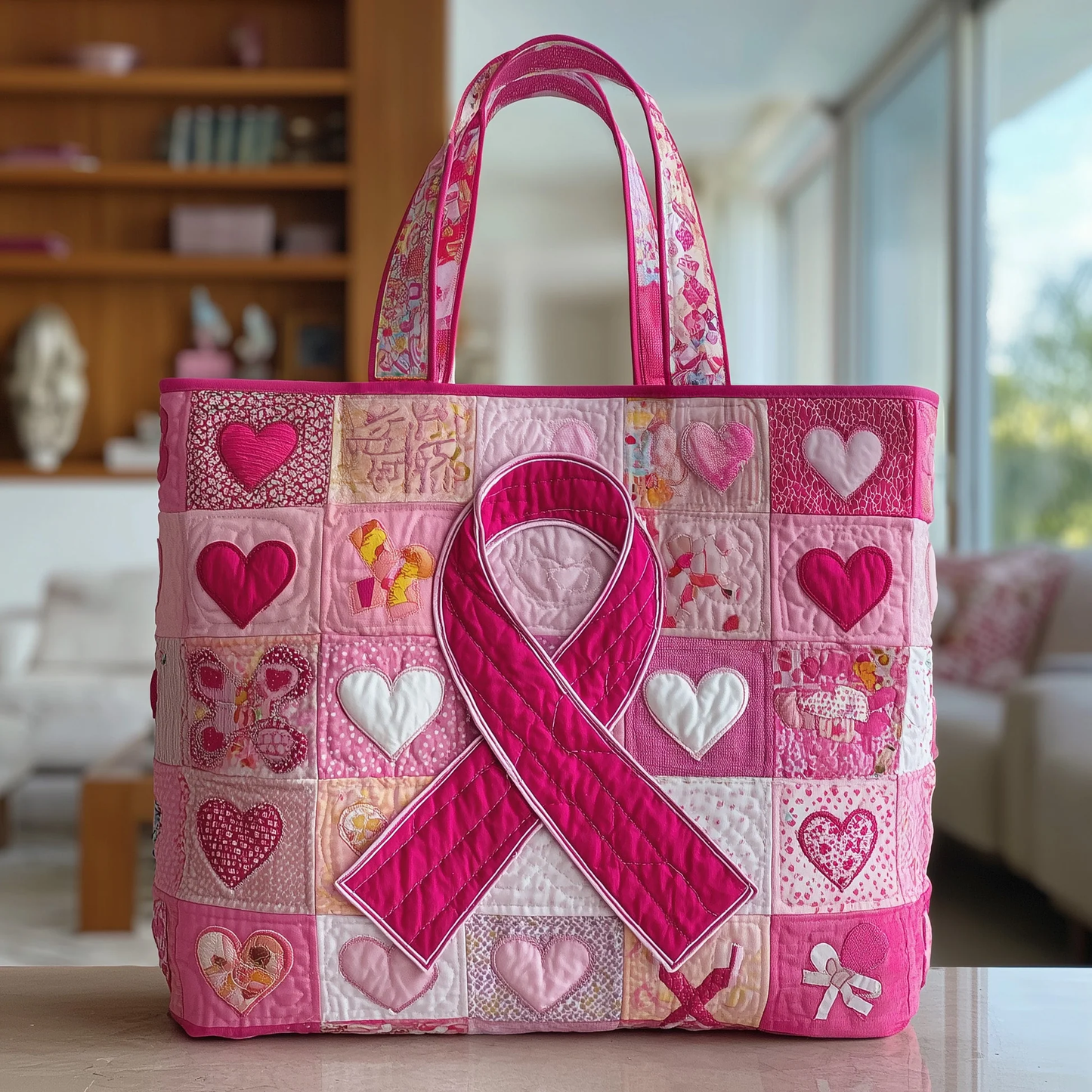 The Breast Cancer Ribbon Quilted Tote