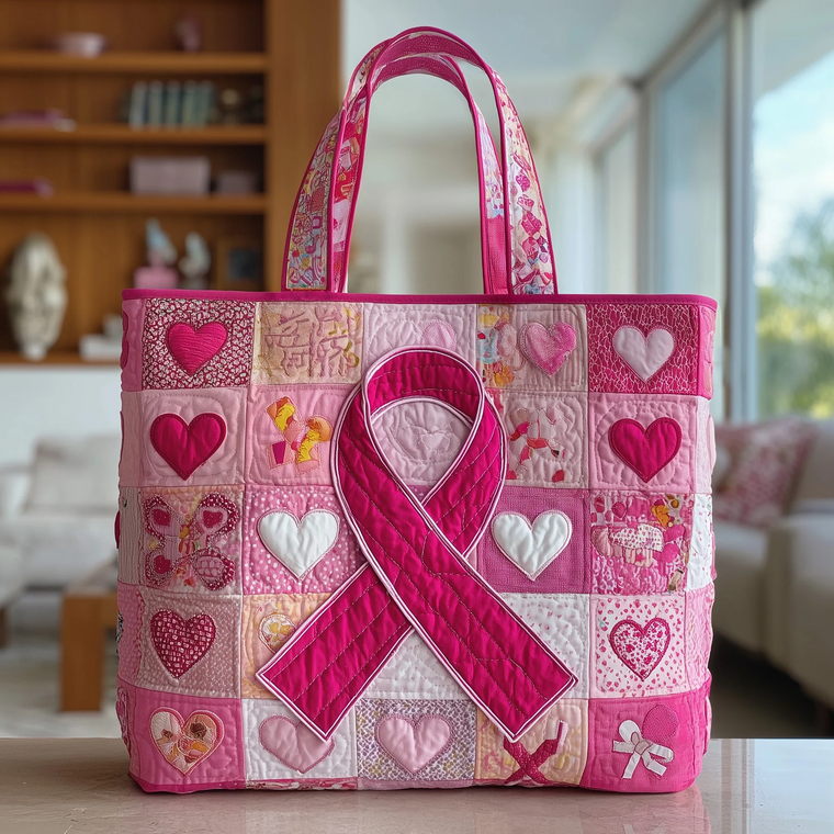 The Breast Cancer Ribbon Quilted Tote