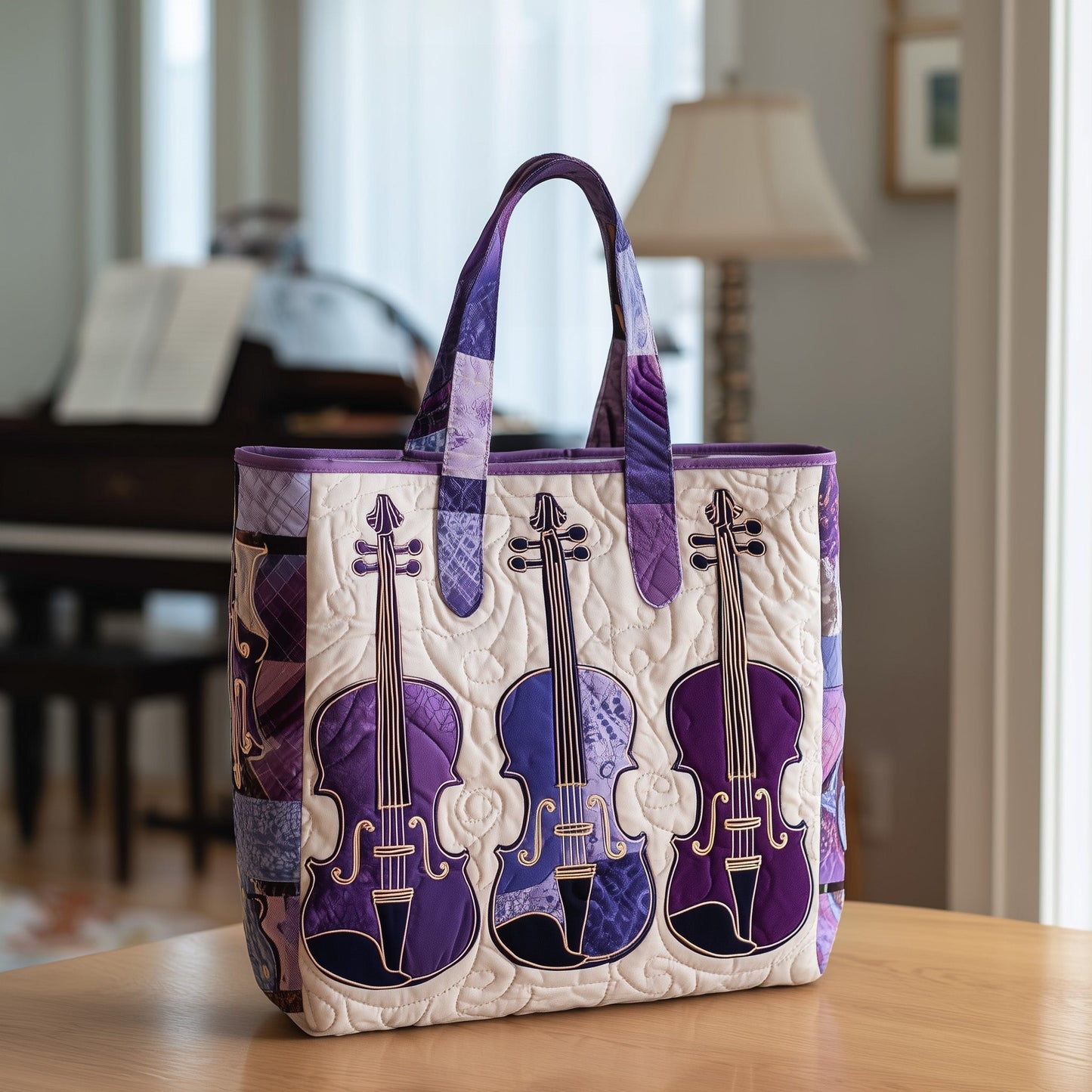 Everyday Violin Instruments Quilted Tote