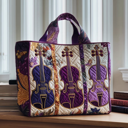 Violin Music Motif Quilted Tote