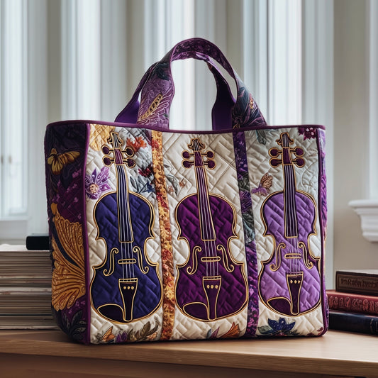 Violin Music Motif Quilted Tote