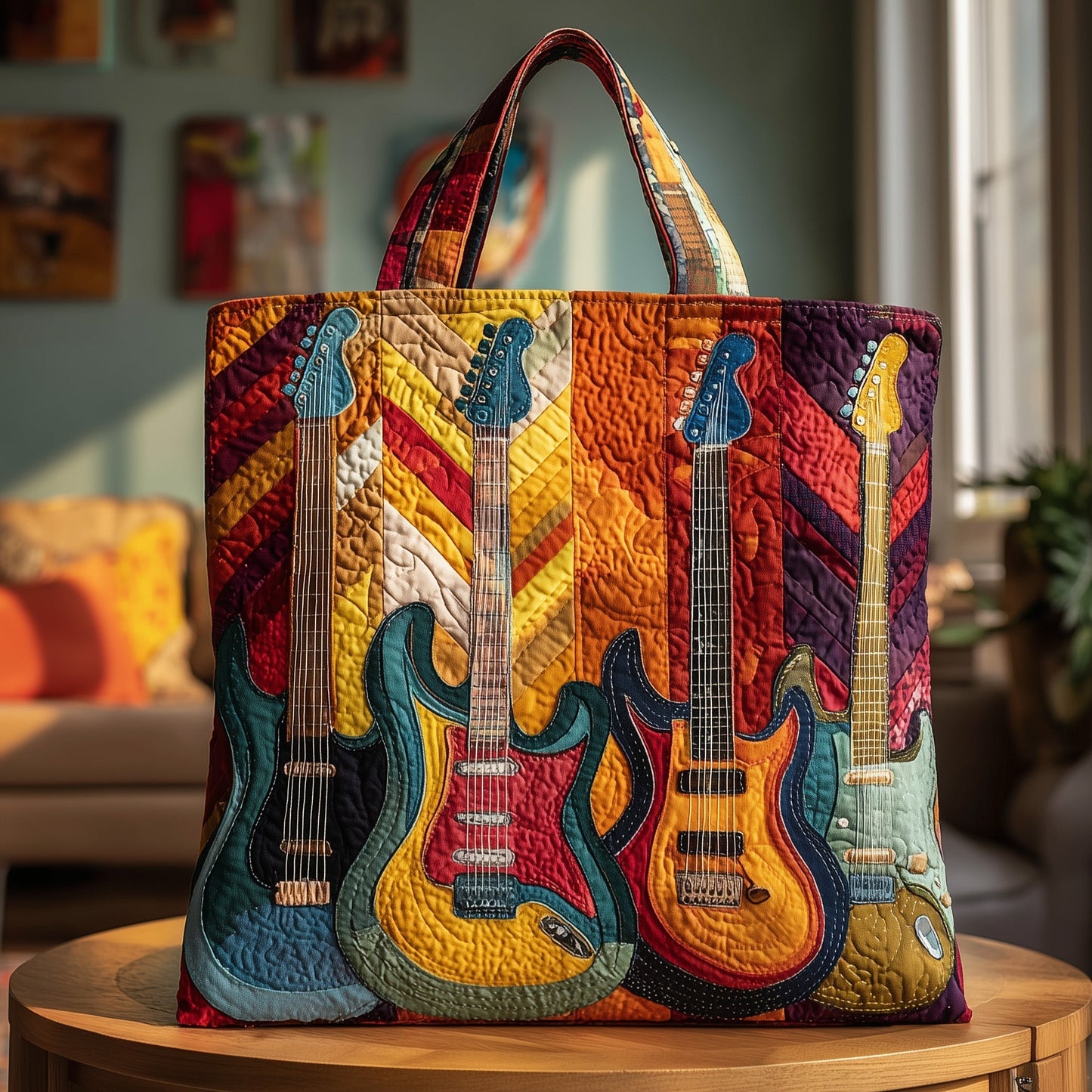 Electric Guitars Colorful Quilted Tote