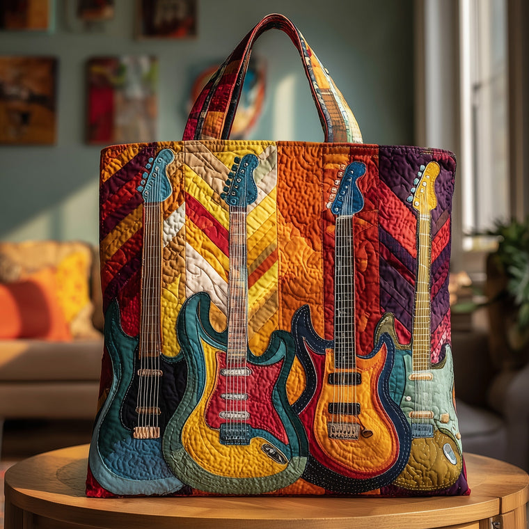 Electric Guitars Colorful Quilted Tote