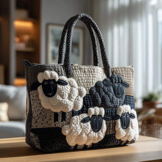 Black White Sheep Quilted Tote
