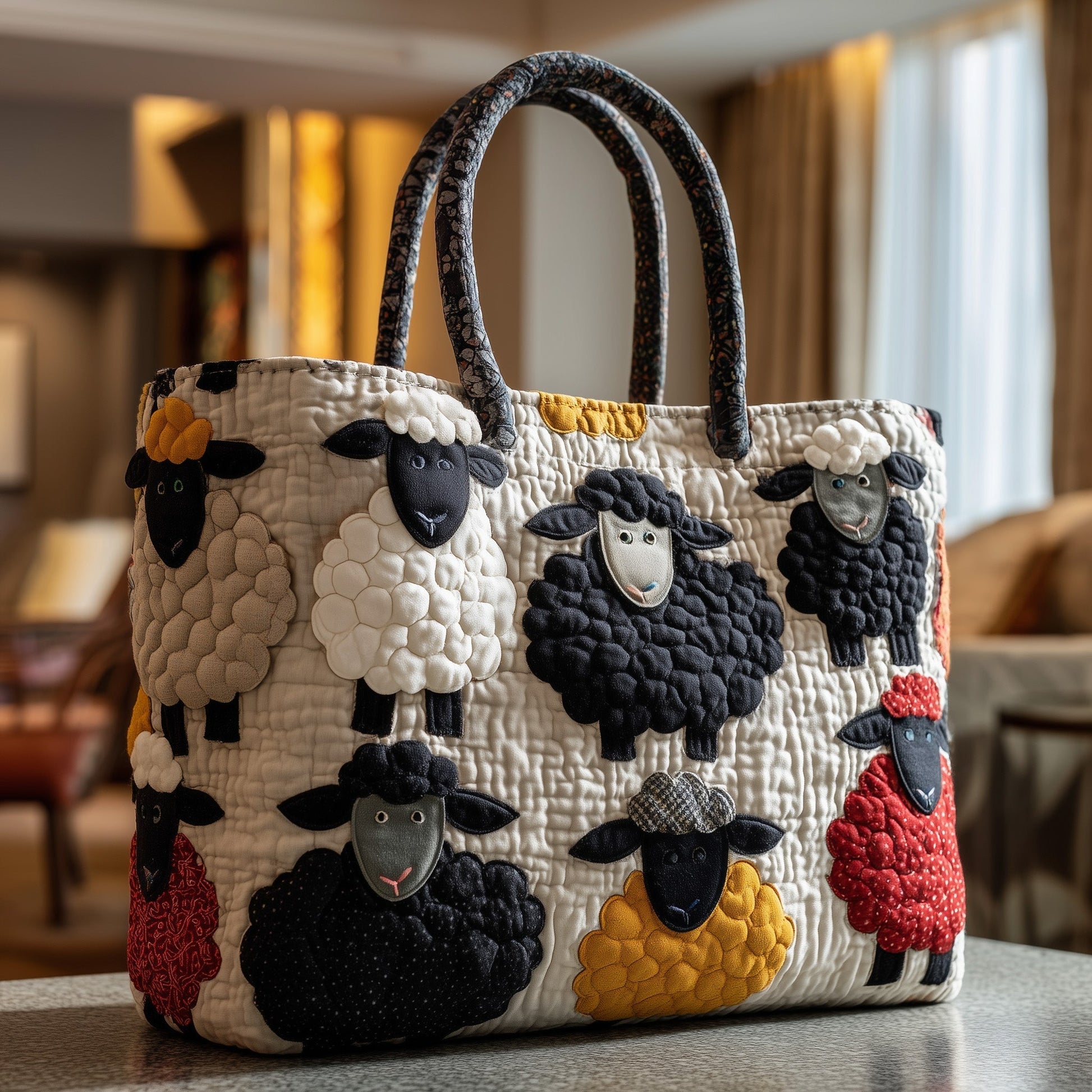 Colorful Sheep Artwork Quilted Tote