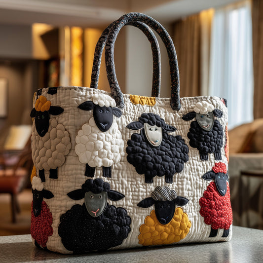 Colorful Sheep Artwork Quilted Tote