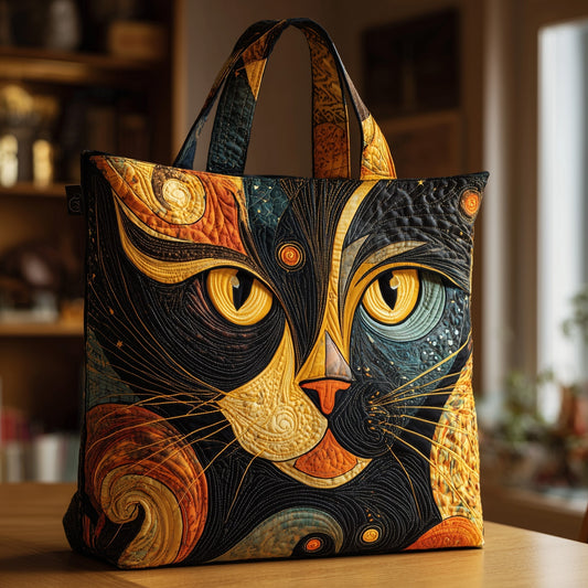 Stylized Cat Face Quilted Tote