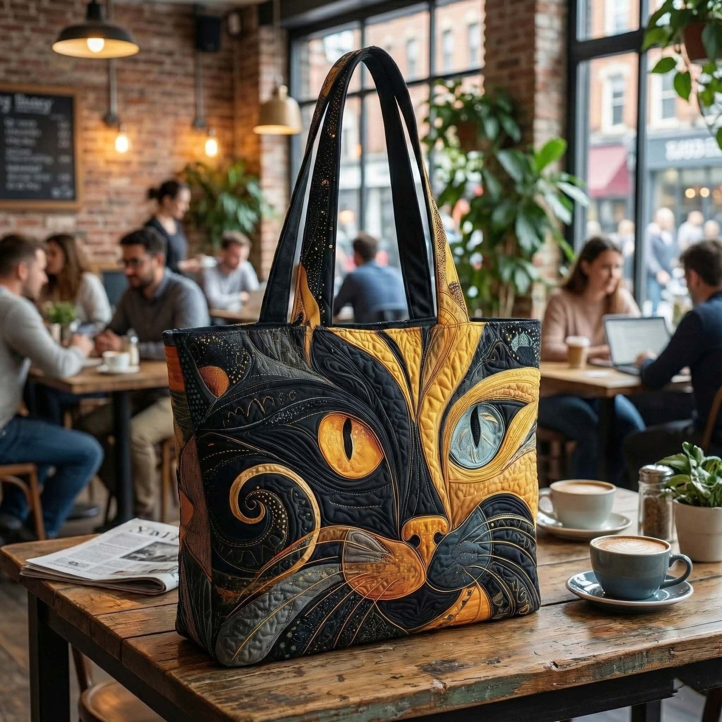 Cat Face Eyes Quilted Tote