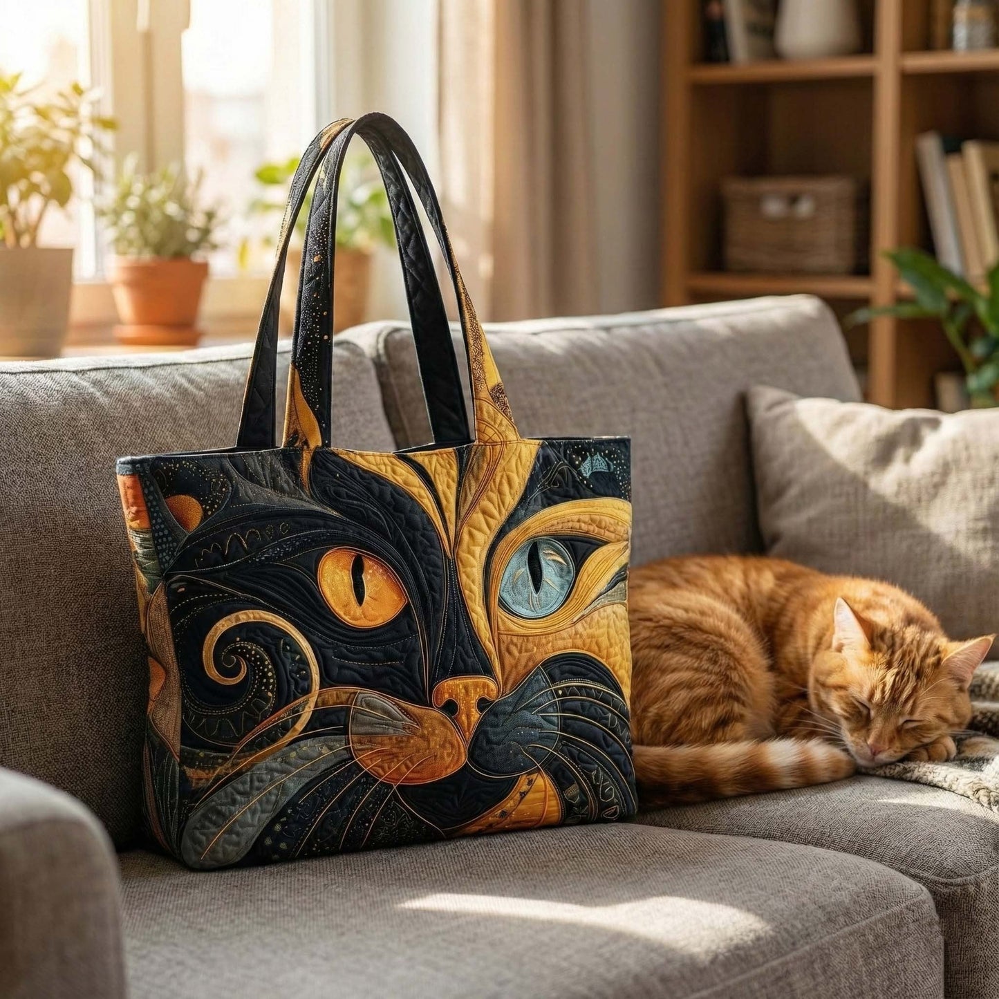 Cat Face Eyes Quilted Tote