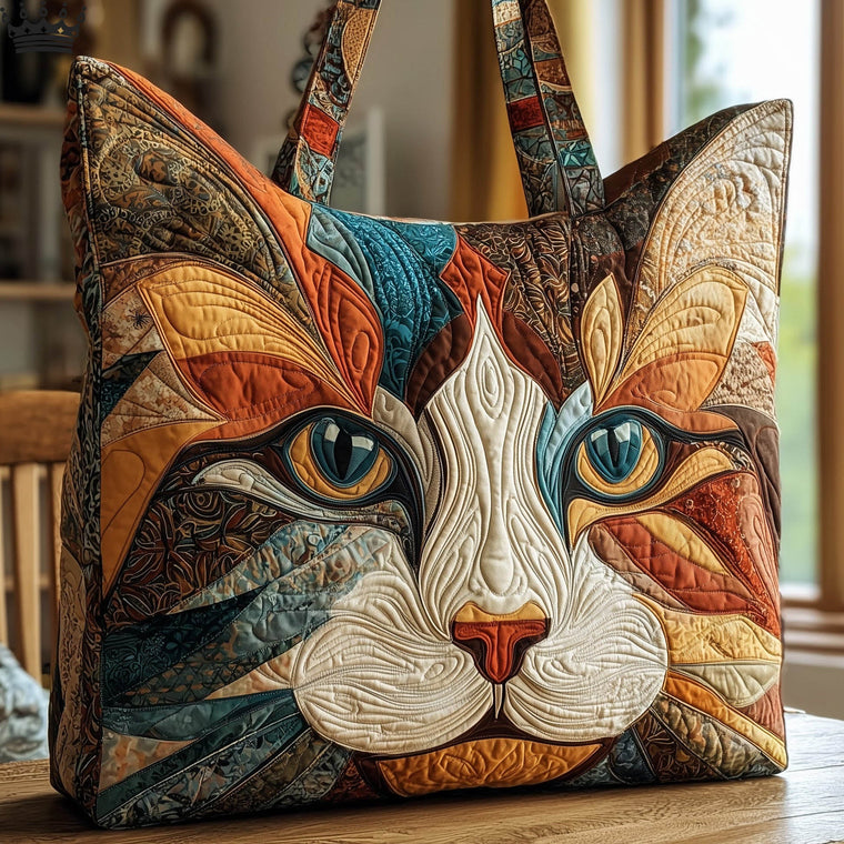 Colorful Cat Face Quilted Tote