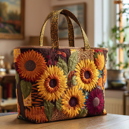 Sunflowers Leopard Print Quilted Tote