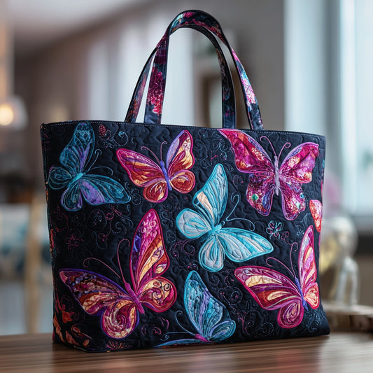 Everyday Colorful Butterflies Quilted Tote