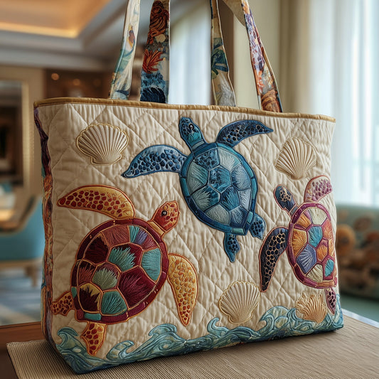 Colorful Sea Turtles Quilted Tote