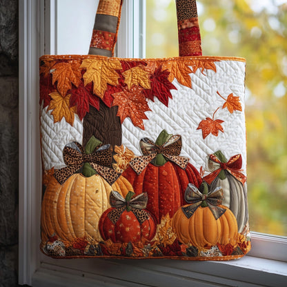 Pumpkins Fall Leaves Quilted Tote