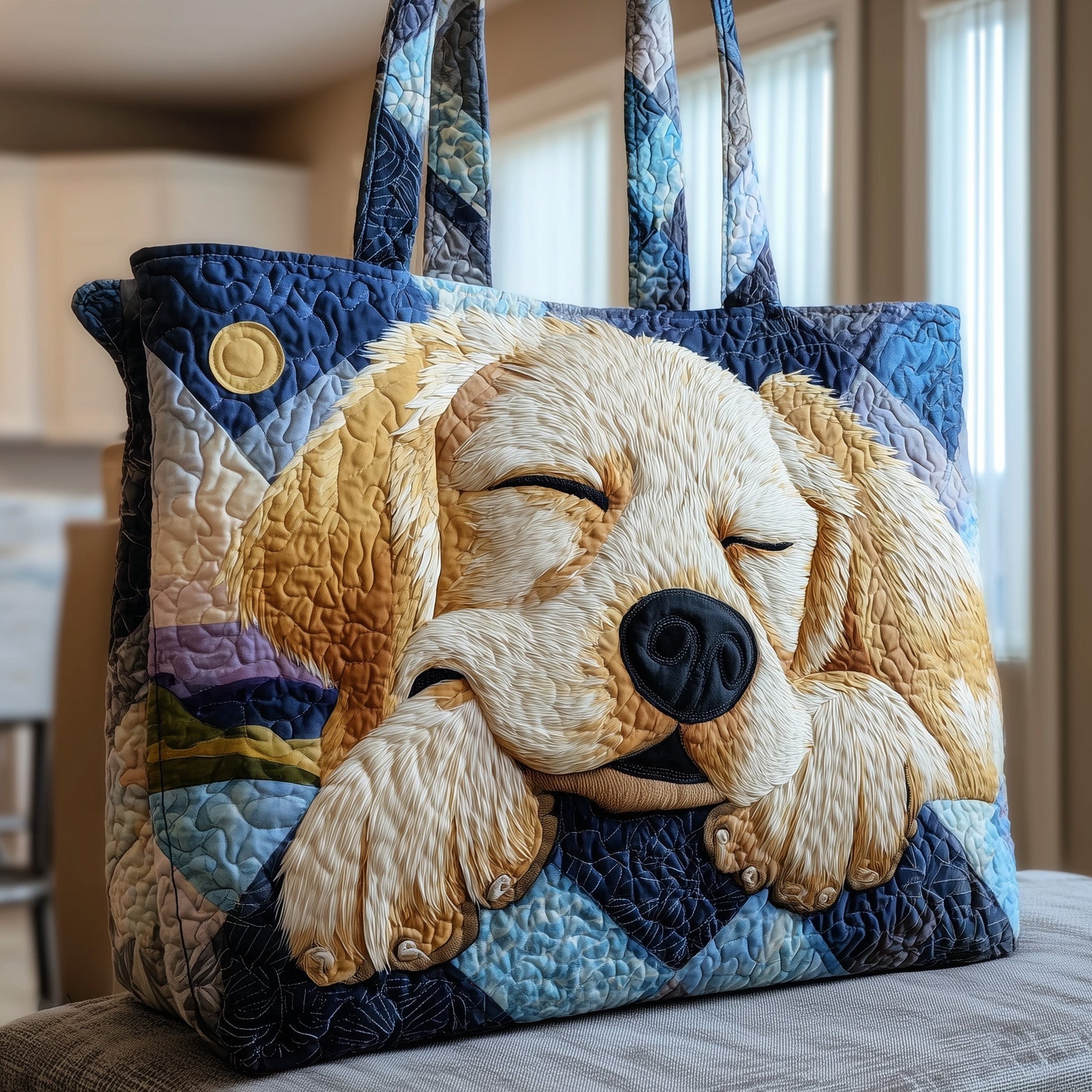 The Sleepy Golden Retriever Quilted Tote
