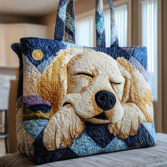 The Sleepy Golden Retriever Quilted Tote