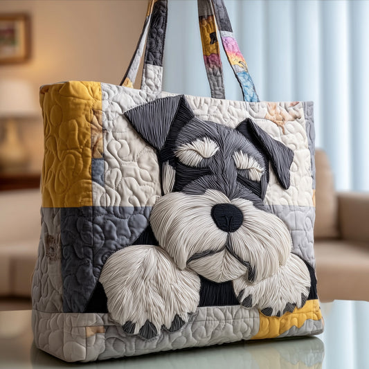 Sleepy Schnauzer Dog Quilted Tote
