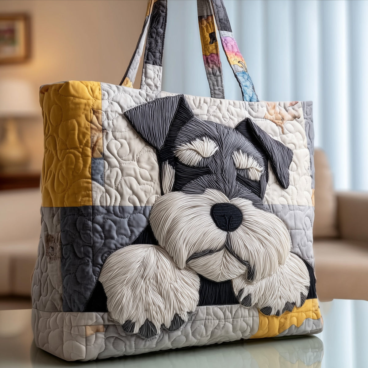 Sleepy Schnauzer Dog Quilted Tote