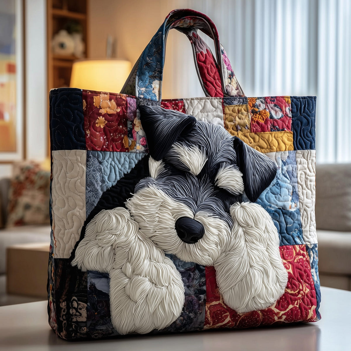 Schnauzer Dog Portrait Quilted Tote