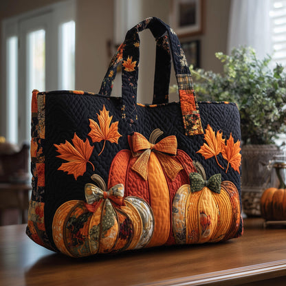 Rustic Pumpkin Charm Quilted Tote
