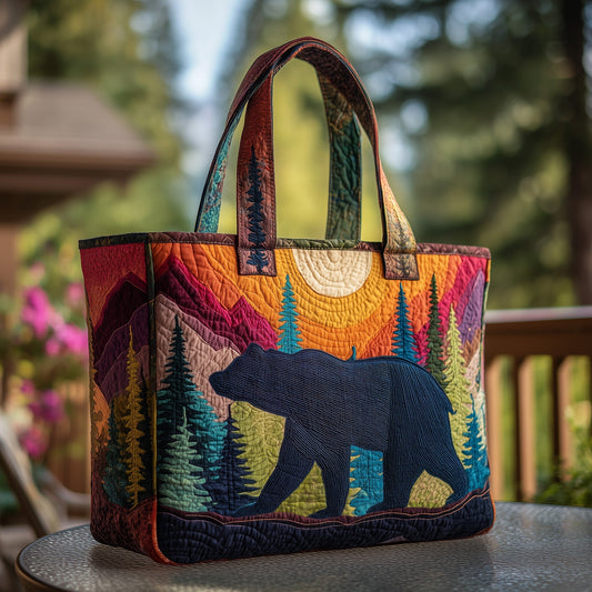 Bear Forest Sunset Quilted Tote