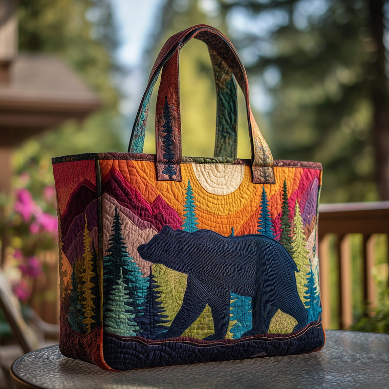 Bear Forest Sunset Quilted Tote