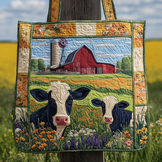 Farmhouse Barn Cows Quilted Tote