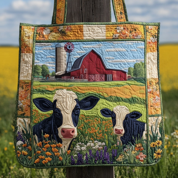 Farmhouse Barn Cows Quilted Tote