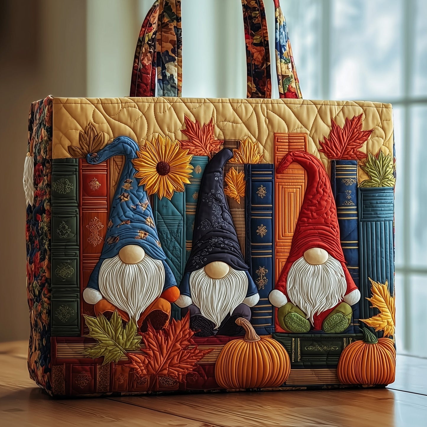 Gnome Books Autumn Leaves Quilted Tote