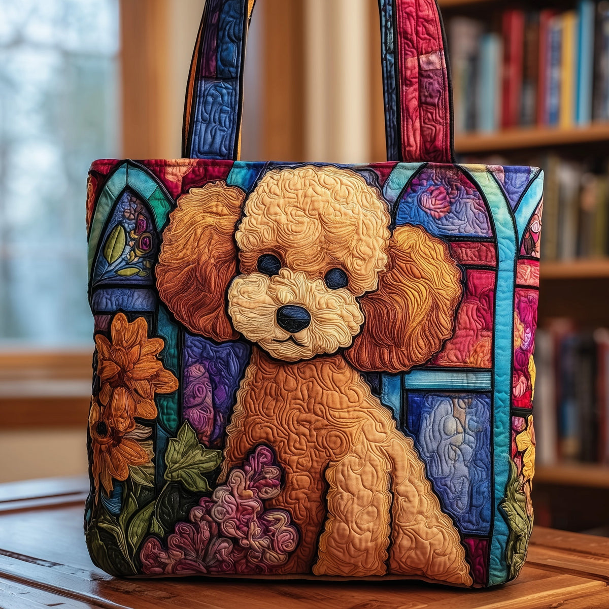 The Stained-Glass Poodle Quilted Tote