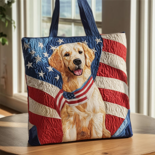 The Patriotic Golden Retriever Quilted Tote