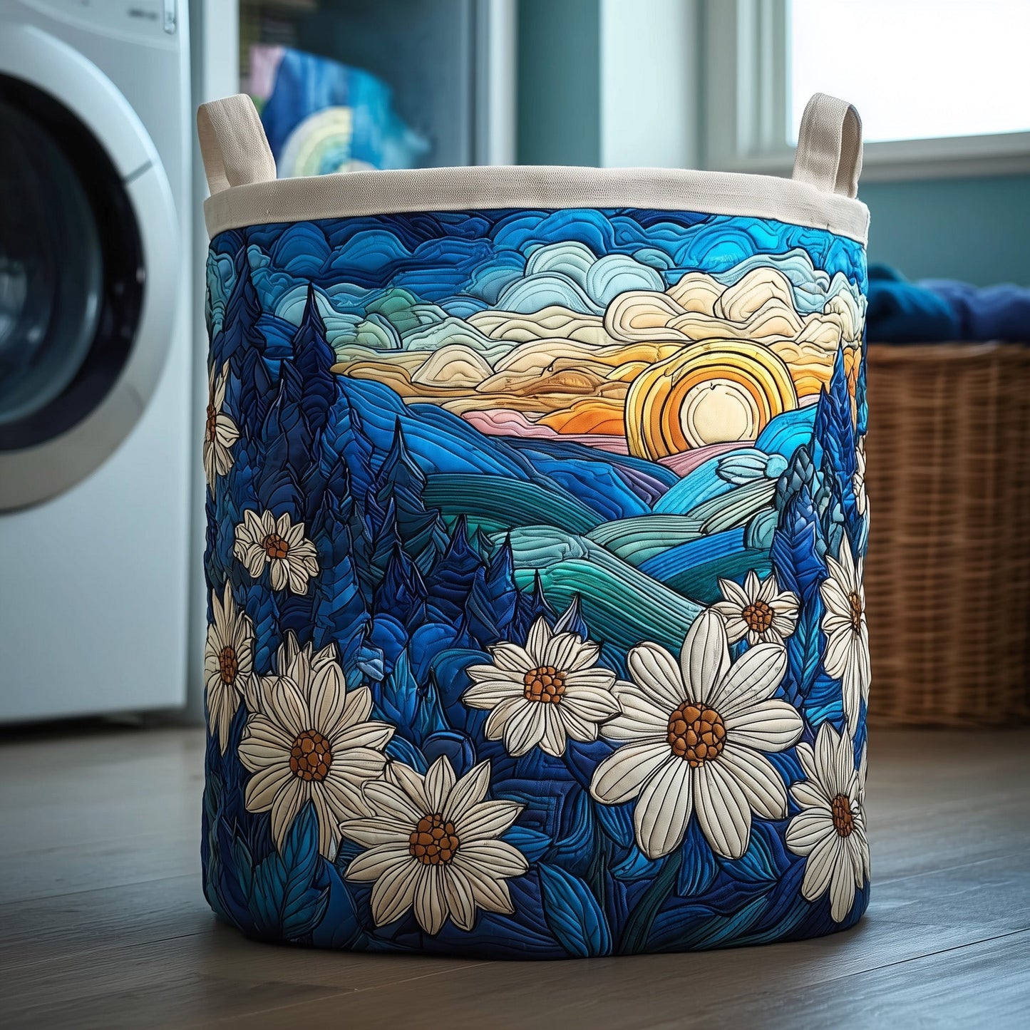 The Blue Sunset Quilted Laundry Basket Tote