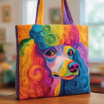 Rainbow Poodle Portrait Quilted Tote