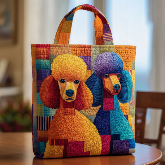 Colorful Poodles Illustration Quilted Tote