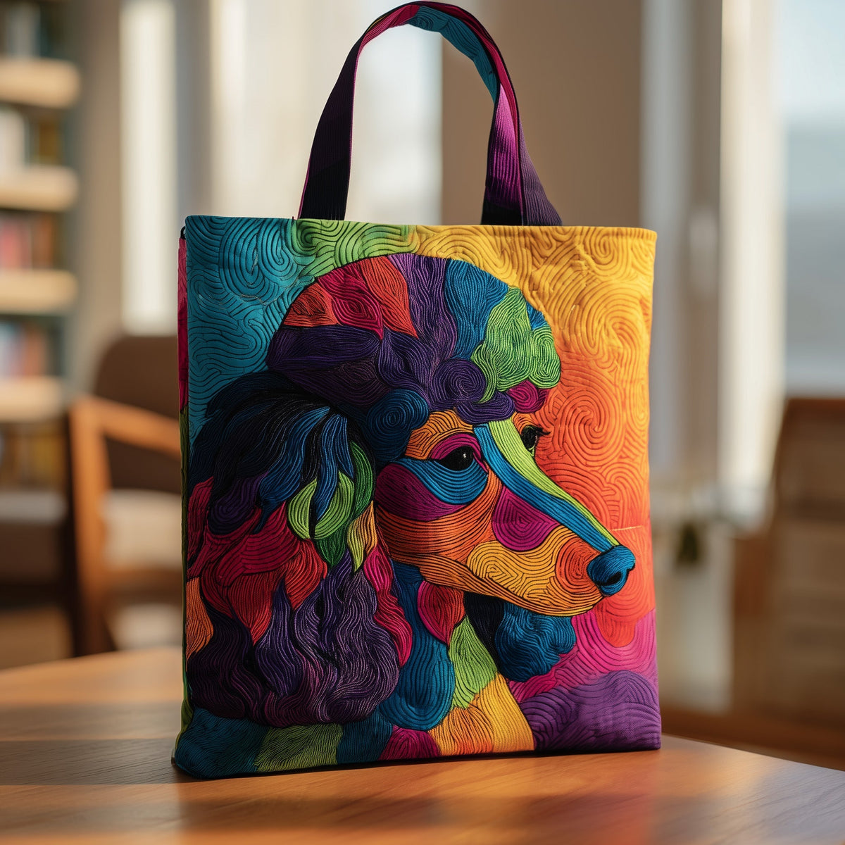 Colorful Poodle Dog Quilted Tote