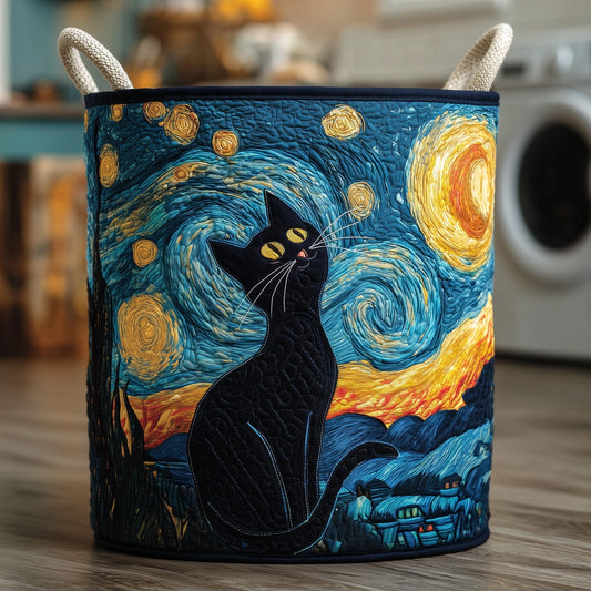 The Starry Night Cat Quilted Laundry Basket Tote