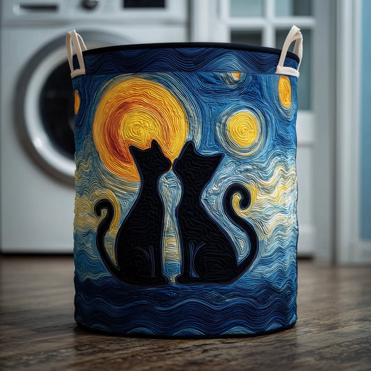 The Starry Night Cat Couple Quilted Laundry Tote
