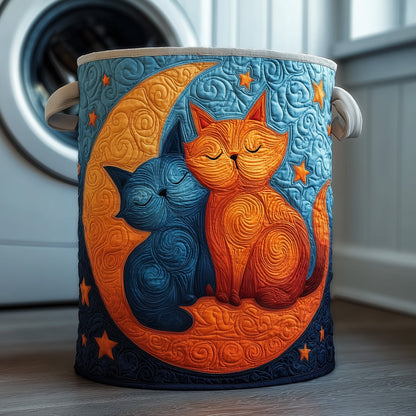 The Lovely Cat Couple Quilted Laundry Basket Tote