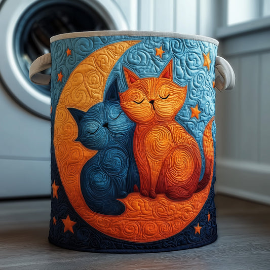 The Lovely Cat Couple Quilted Laundry Basket Tote